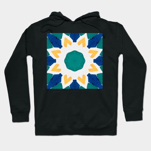 Yellow, green and blue star pattern Hoodie by ikshvaku